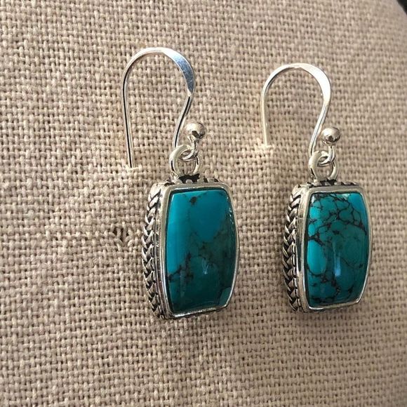 BARSE Turquoise Sterling Silver Rope Braid Framed Drop Earrings - Picture 5 of 7